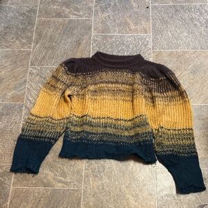 Ulla Johnson Striped Ombre Crewneck Sweater in Mustard, Brown & Teal